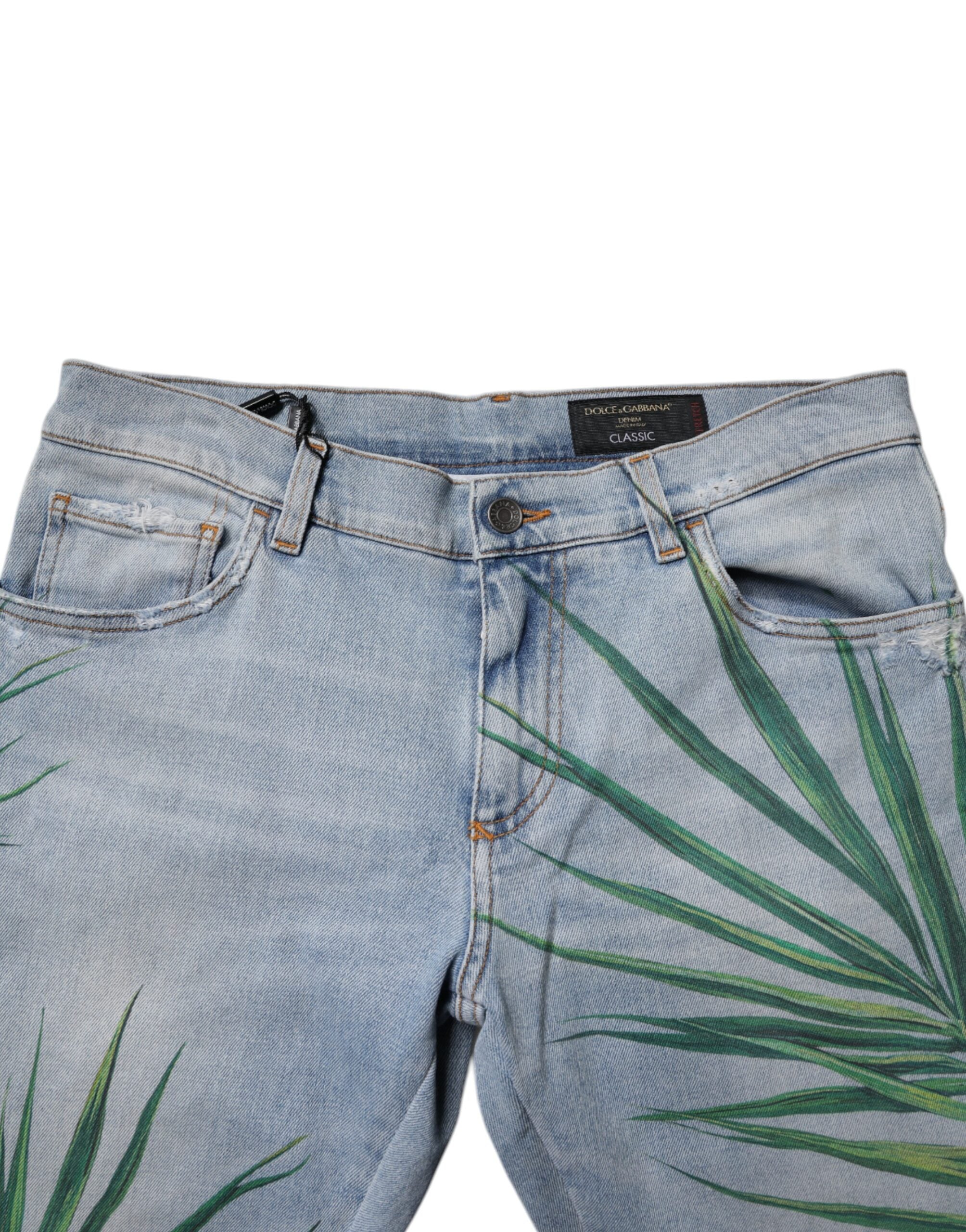 Dolce & Gabbana Light Blue Leaf Cotton Classic Men's Denim Jeans