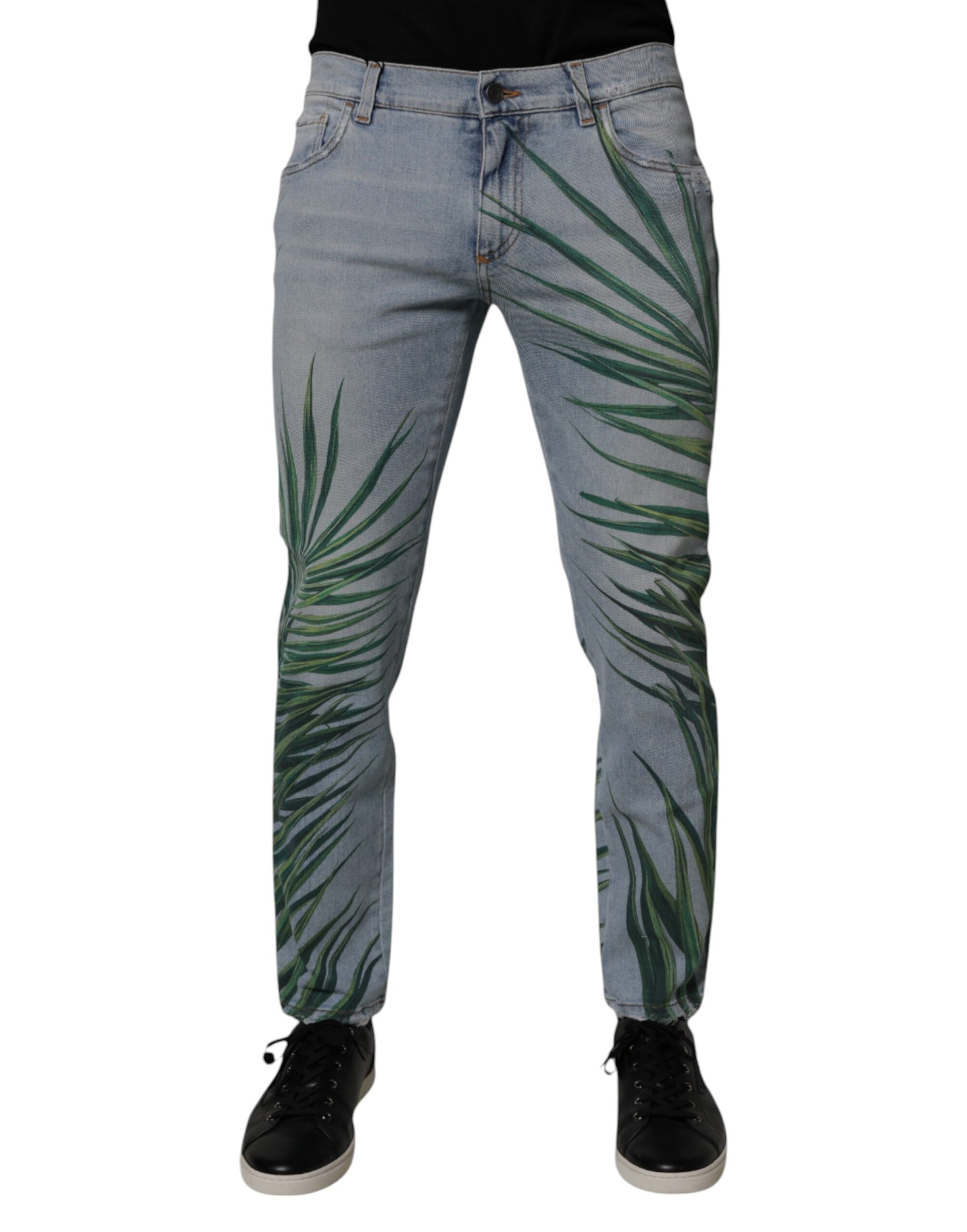 Dolce & Gabbana Light Blue Leaf Cotton Classic Men's Denim Jeans