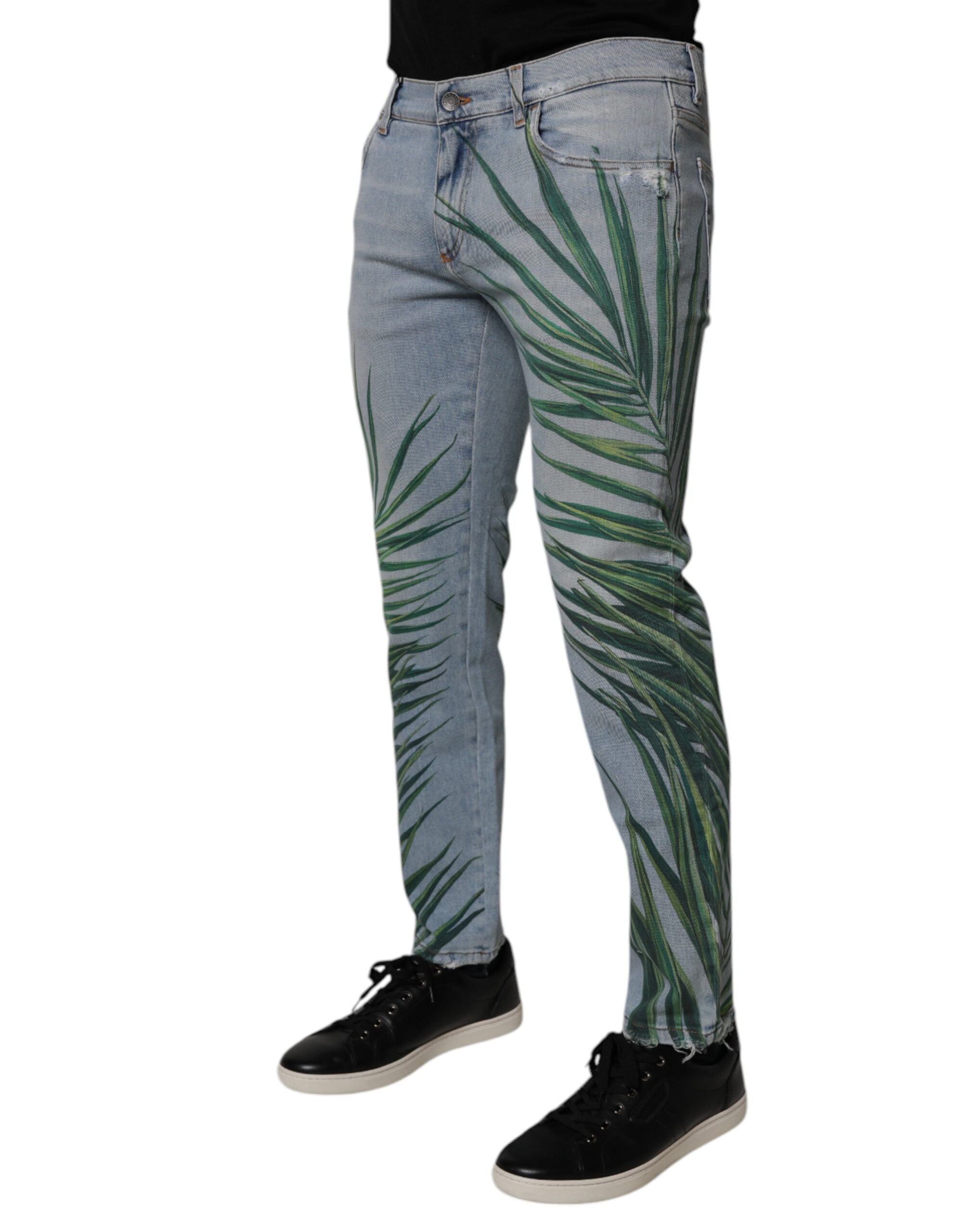 Dolce & Gabbana Light Blue Leaf Cotton Classic Men's Denim Jeans
