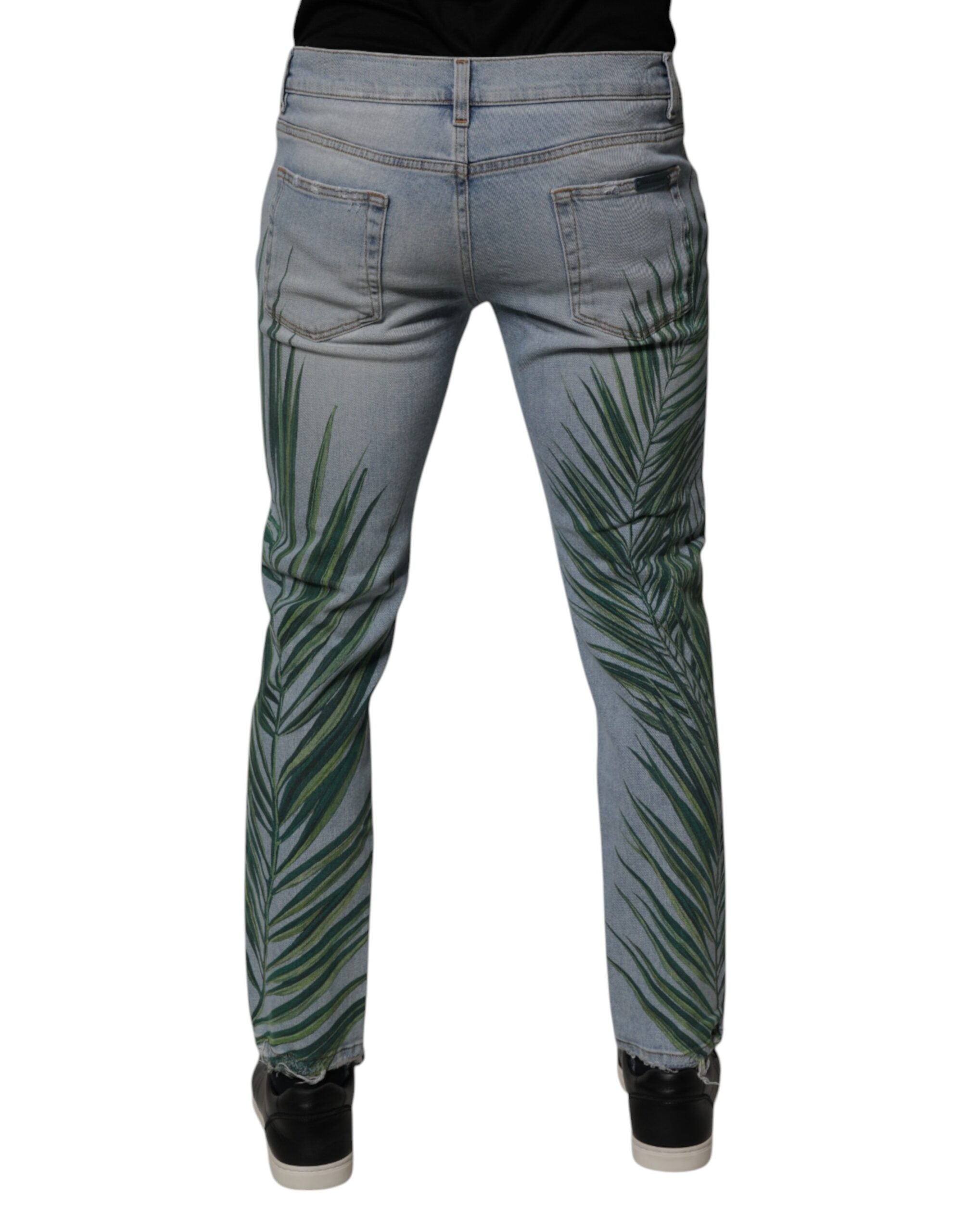 Dolce & Gabbana Light Blue Leaf Cotton Classic Men's Denim Jeans