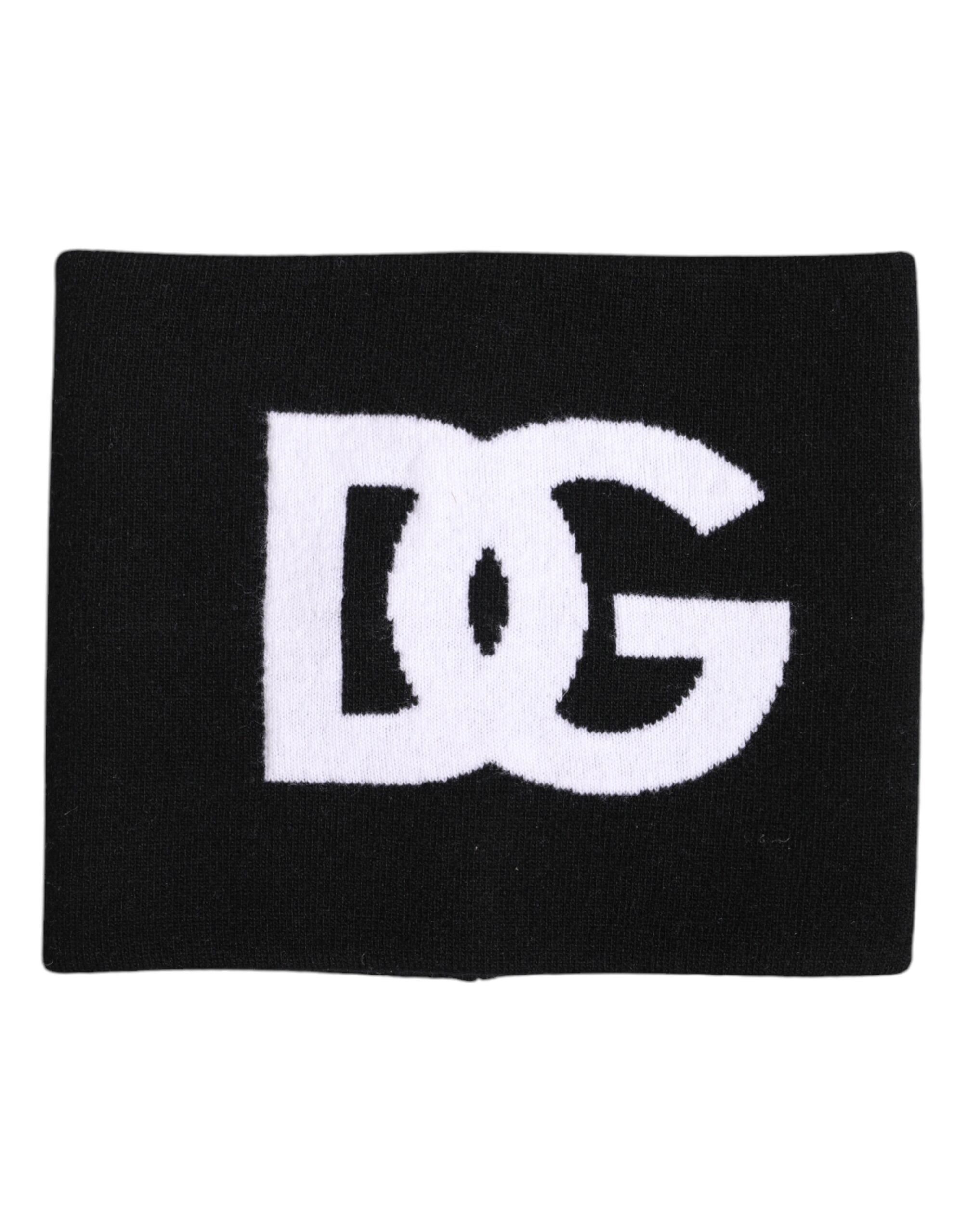 Dolce & Gabbana Black White Logo-Print Knitted Neck Warmer Scarf