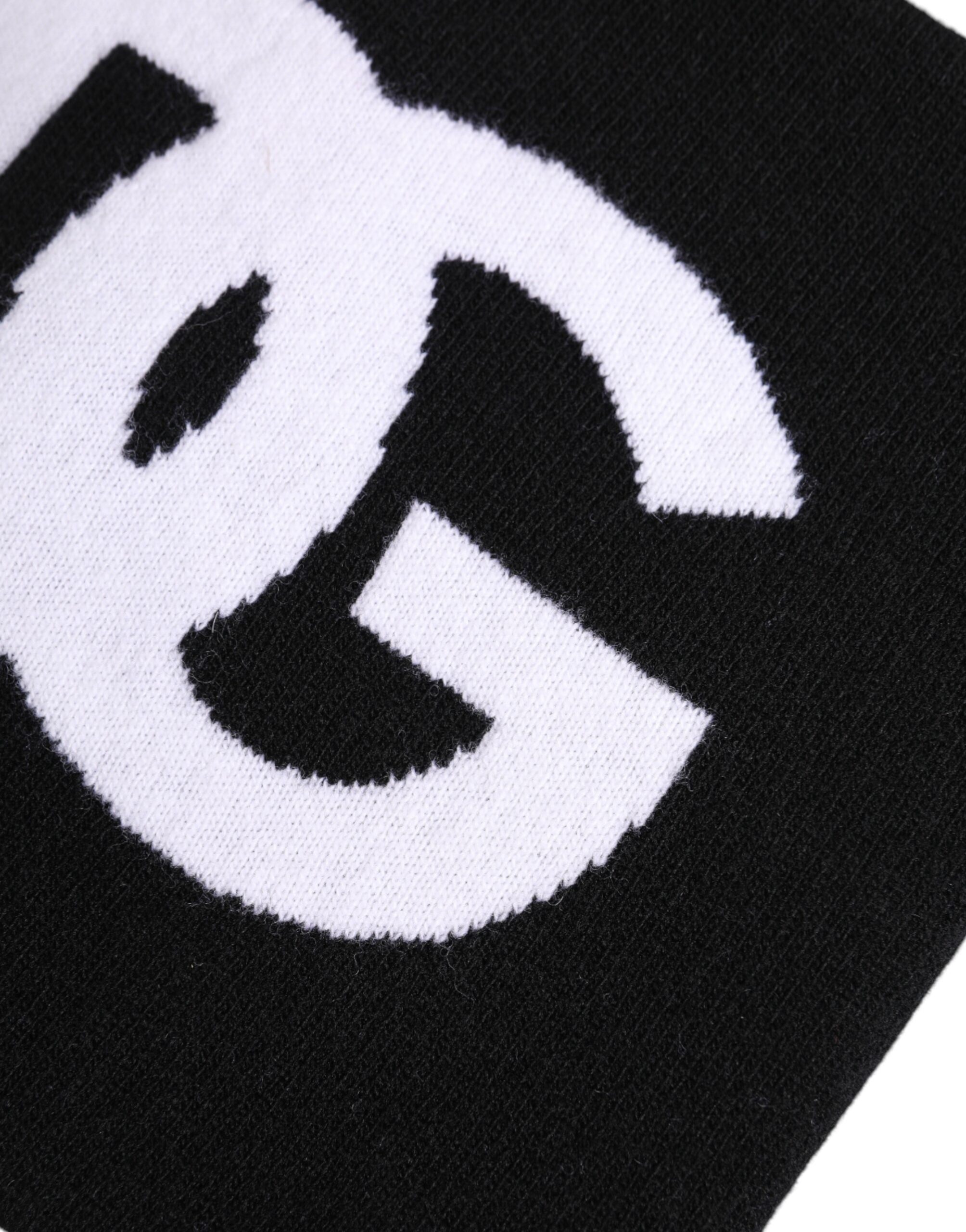 Dolce & Gabbana Black White Logo-Print Knitted Neck Warmer Scarf