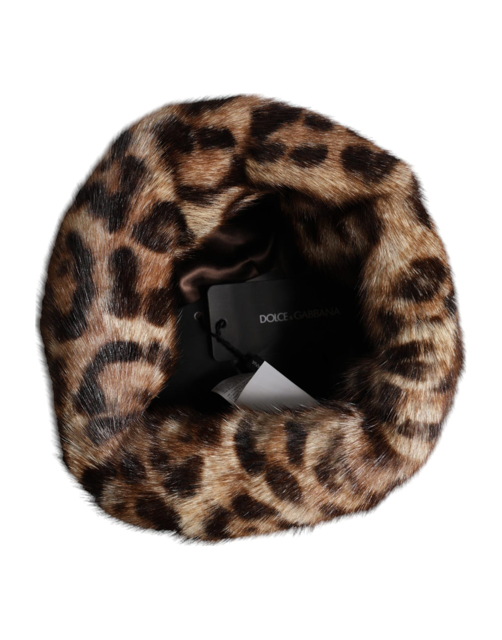 Dolce & Gabbana Brown Leopard Faux Fur Women's Bucket Hat
