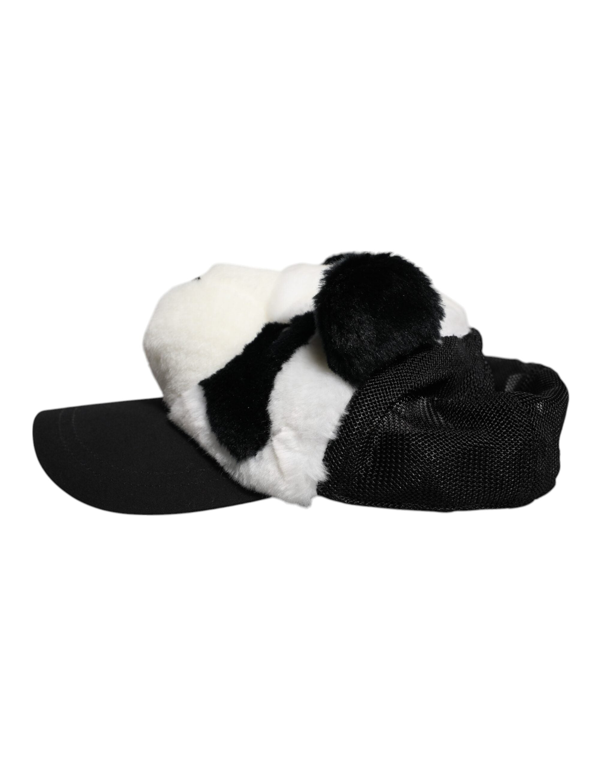 Dolce & Gabbana Schwarzer weißer Panda Pelz Frauen Baseballmütze