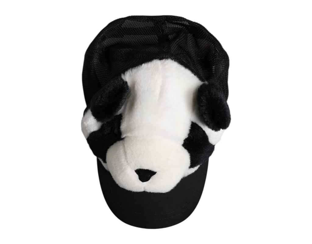 Dolce & Gabbana Schwarzer weißer Panda Pelz Frauen Baseballmütze
