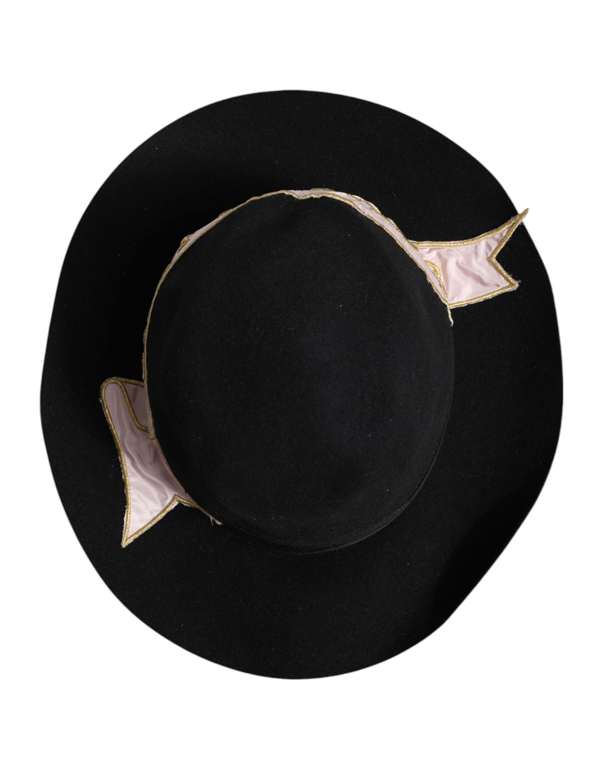 Dolce & Gabbana Women's Black Hat with Embroidered Logo and Wide Brim