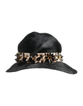 Dolce & Gabbana Black Wide-Brim Straw Hat with Crystal Embellishment