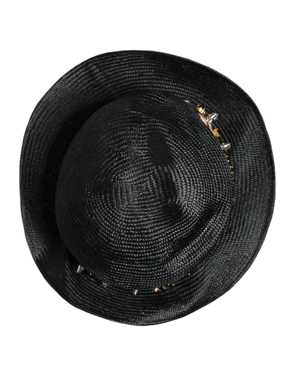 Dolce & Gabbana Black Wide-Brim Straw Hat with Crystal Embellishment