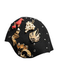 Dolce & Gabbana Schwarzer Wolle Multicolor verschönert Cloche Hut