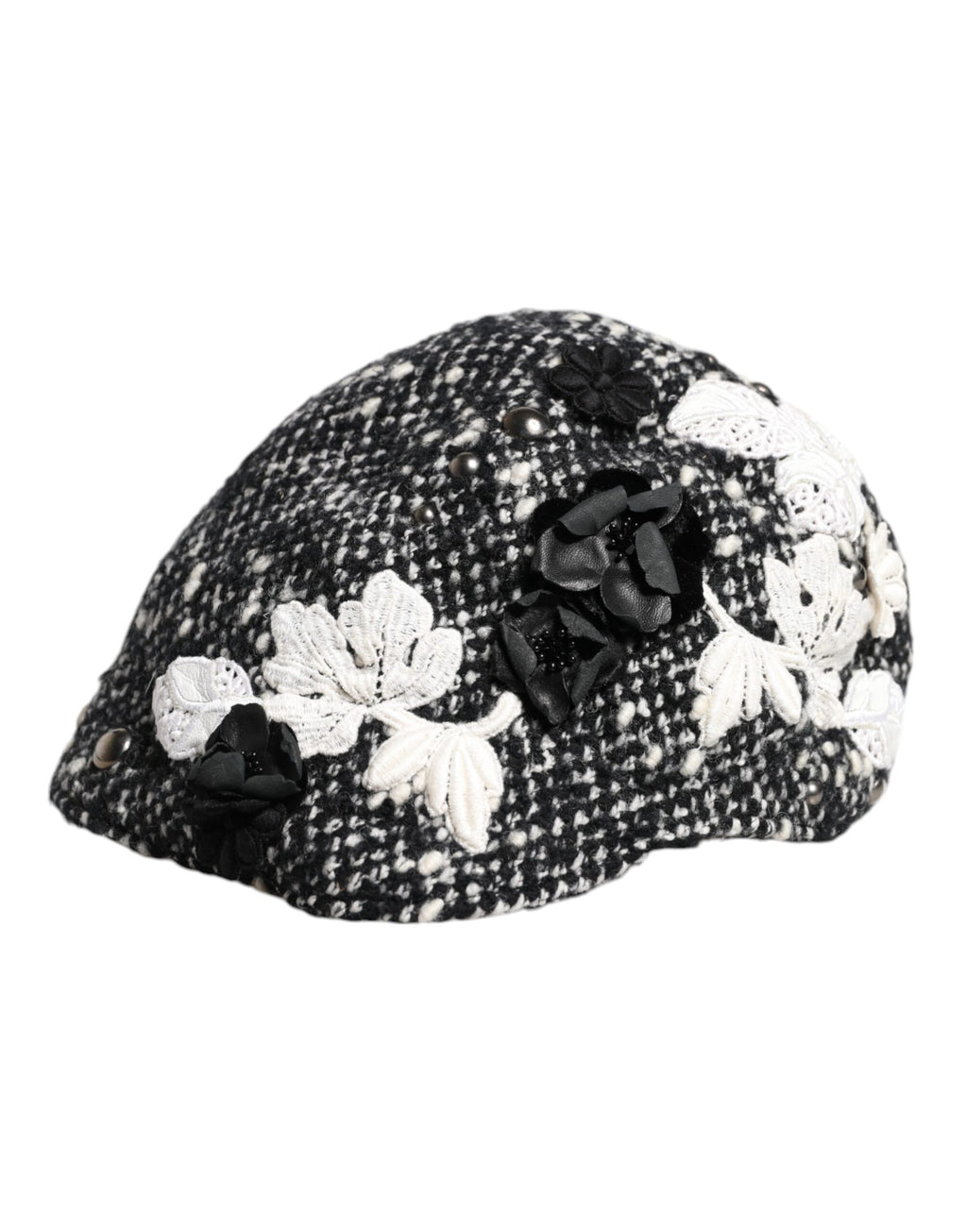 Dolce & Gabbana Black Wool Cloche Hat with White Floral Embellishment