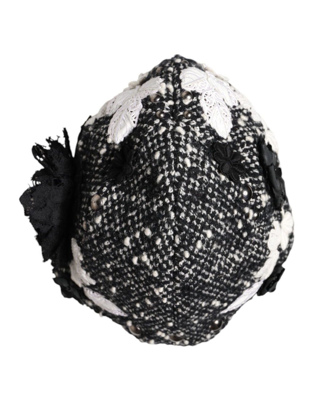 Dolce & Gabbana Black Wool Cloche Hat with White Floral Embellishment