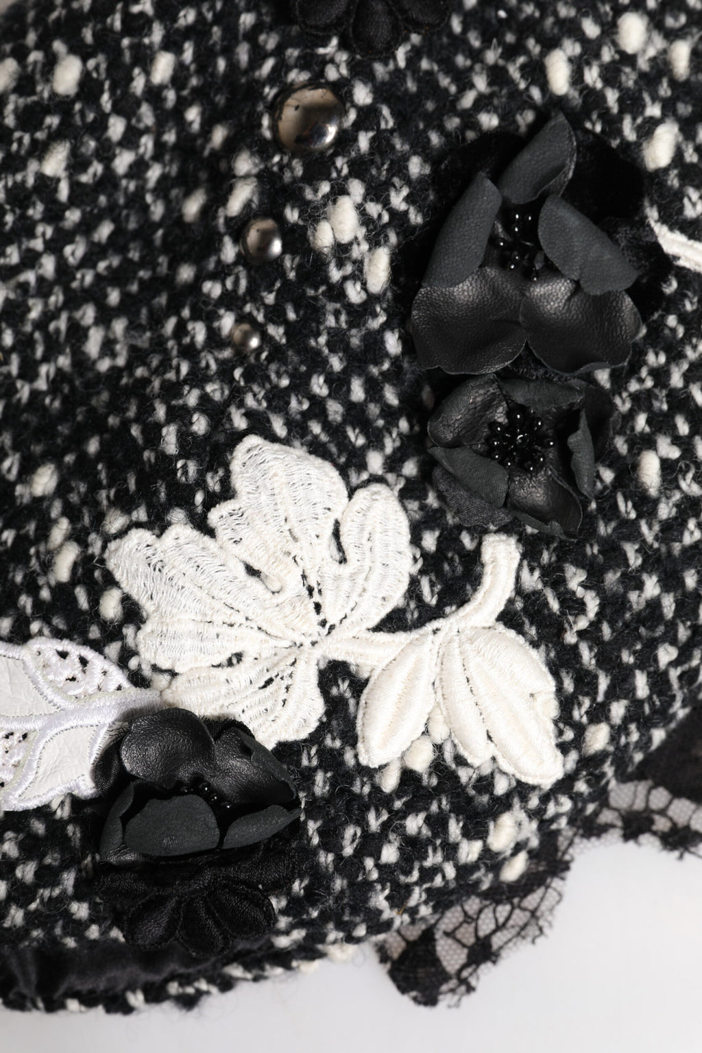 Dolce & Gabbana Black Wool Cloche Hat with White Floral Embellishment