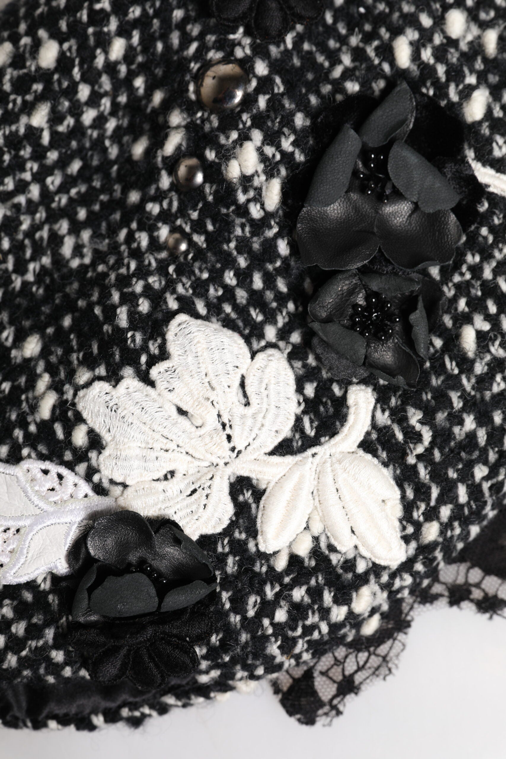 Dolce & Gabbana Black Wool Cloche Hat with White Floral Embellishment