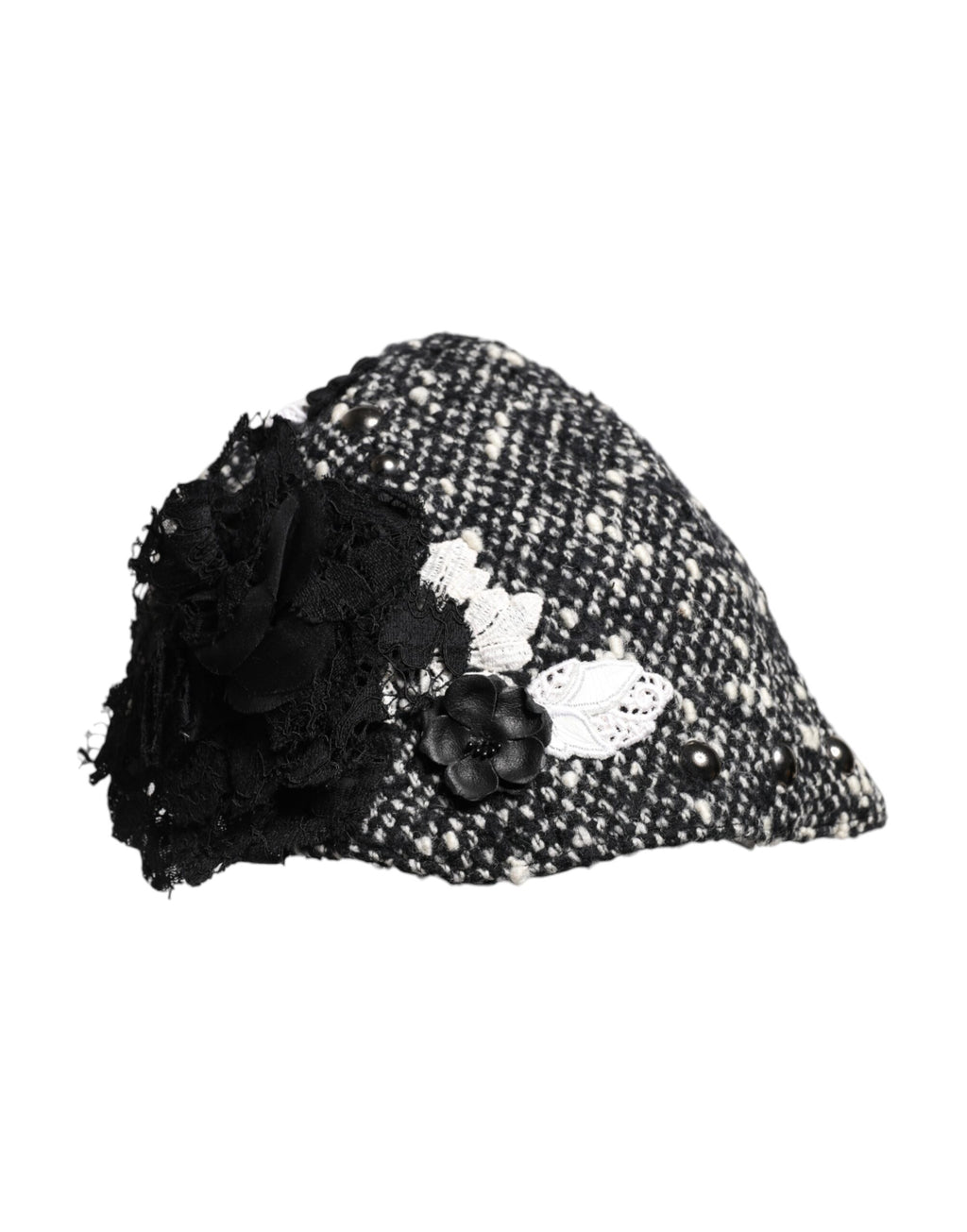 Dolce & Gabbana Cloche-Hut aus schwarzer Wolle mit weißer Blumenverzierung