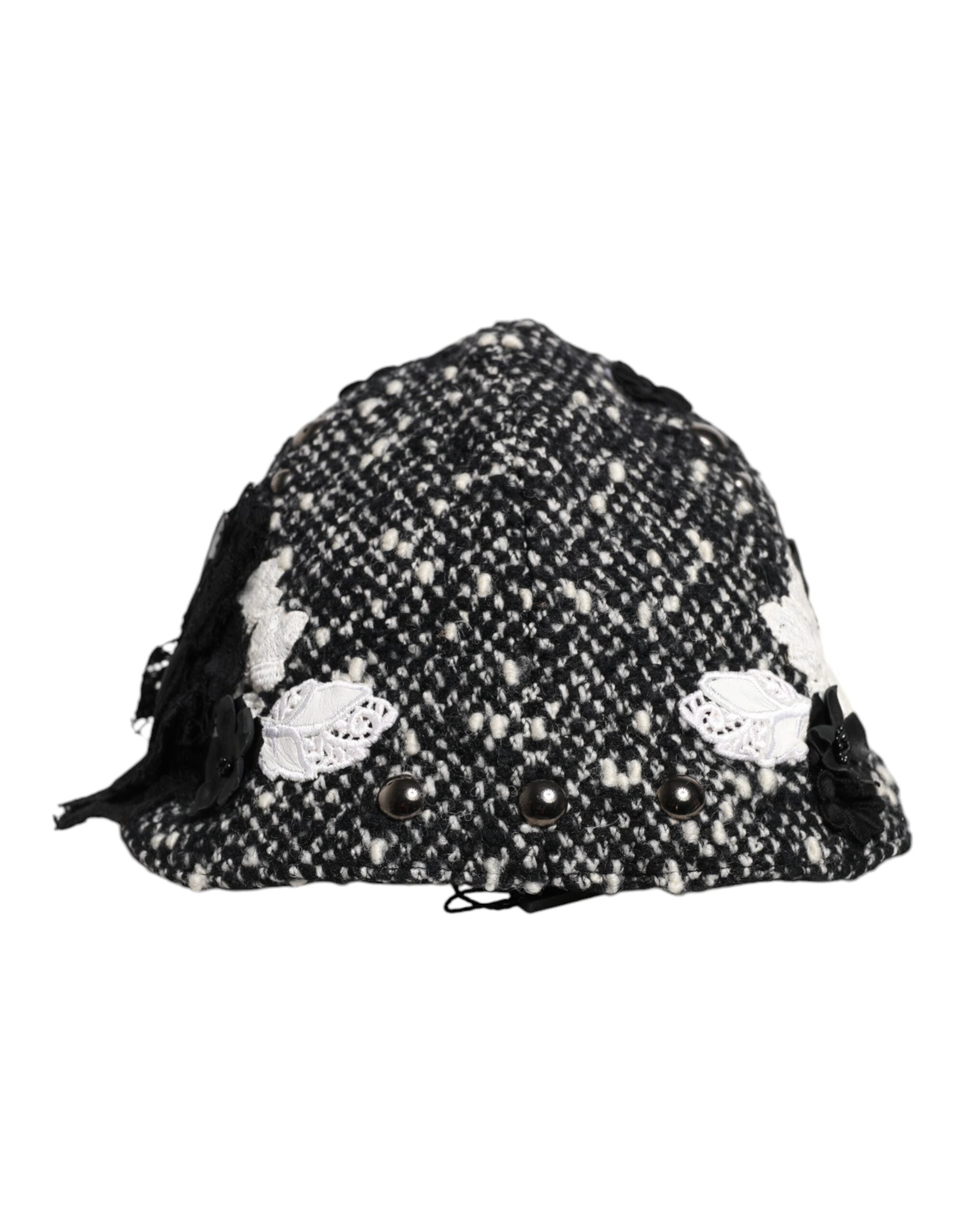Dolce & Gabbana Cloche-Hut aus schwarzer Wolle mit weißer Blumenverzierung