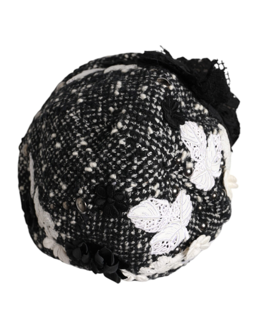 Dolce & Gabbana Cloche-Hut aus schwarzer Wolle mit weißer Blumenverzierung
