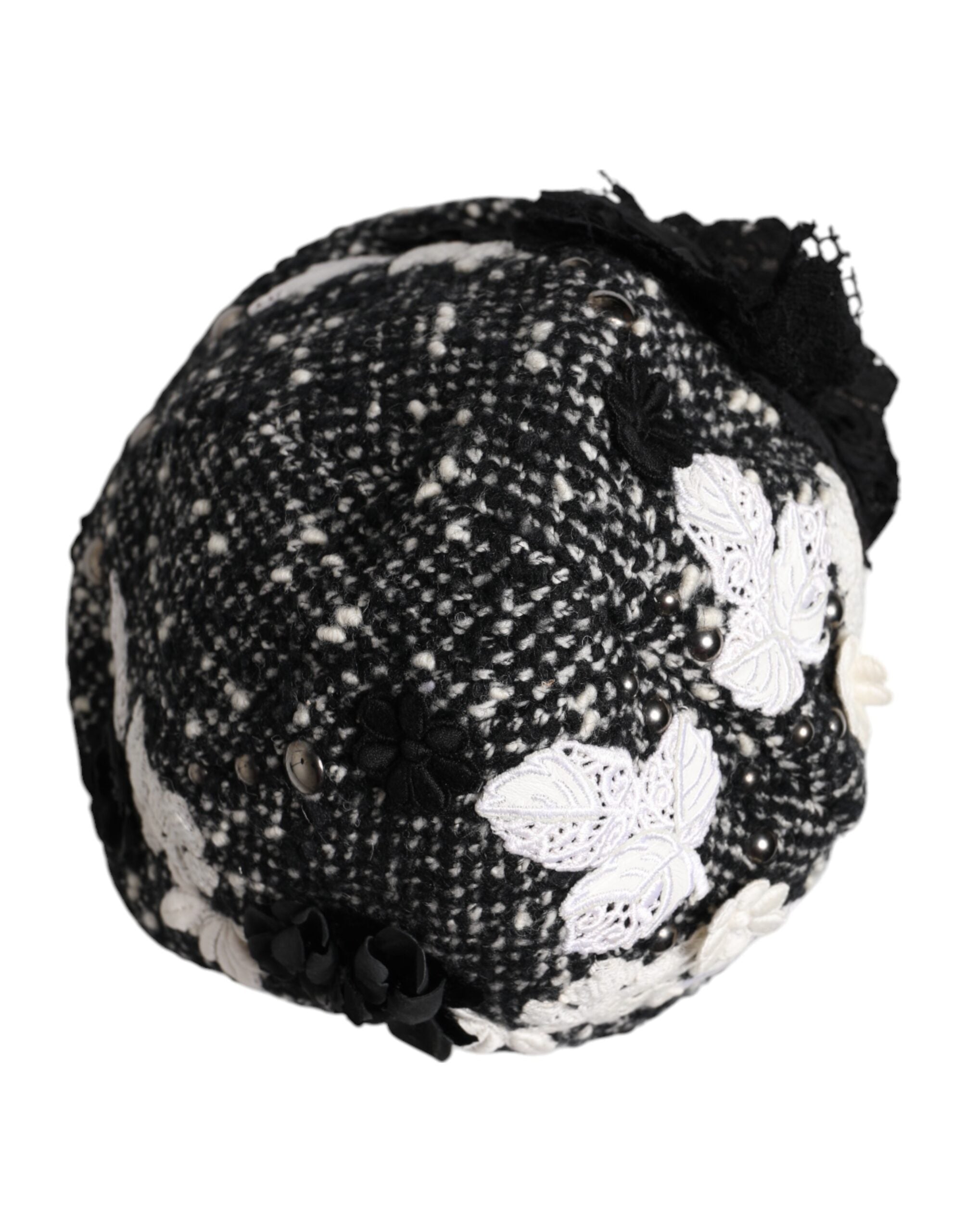 Dolce & Gabbana Cloche-Hut aus schwarzer Wolle mit weißer Blumenverzierung