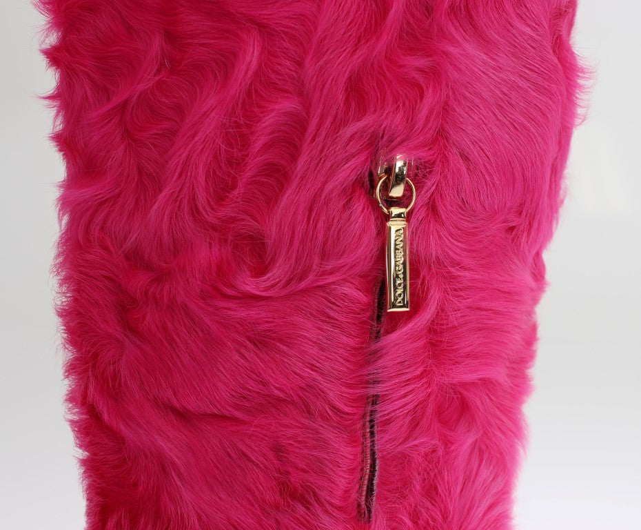 Dolce & Gabbana Rosa Lammfell-Lederstiefel flach