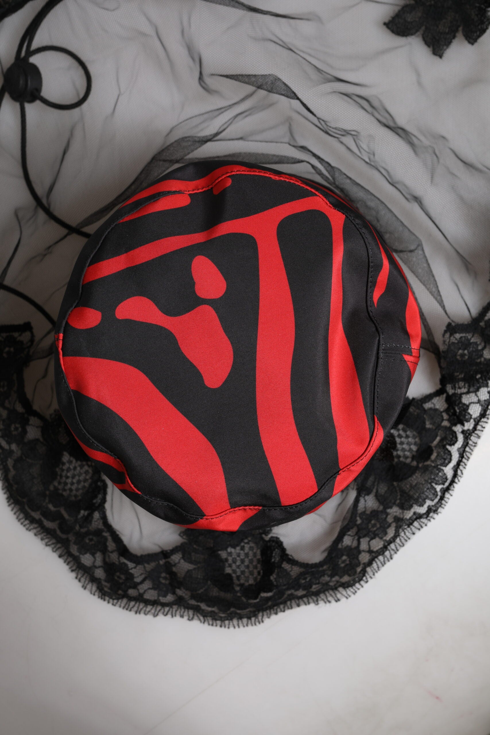 Dolce & Gabbana Black Red Striped Lace Tulle Bucket Hat