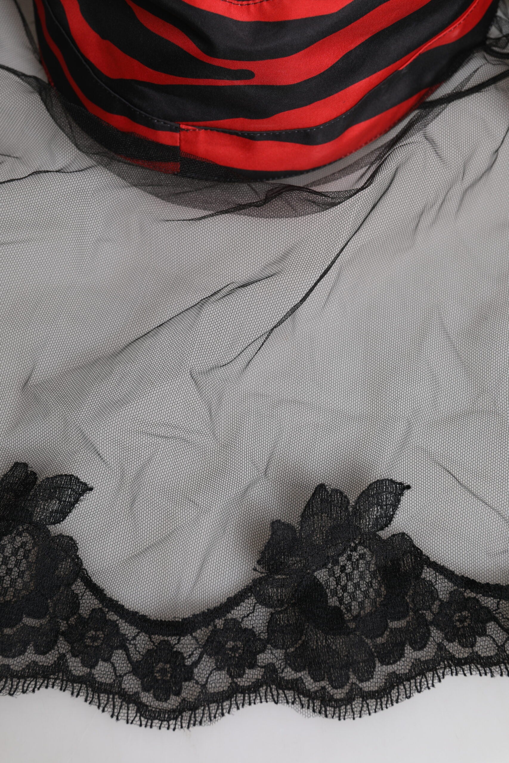 Dolce & Gabbana Black Red Striped Lace Tulle Bucket Hat
