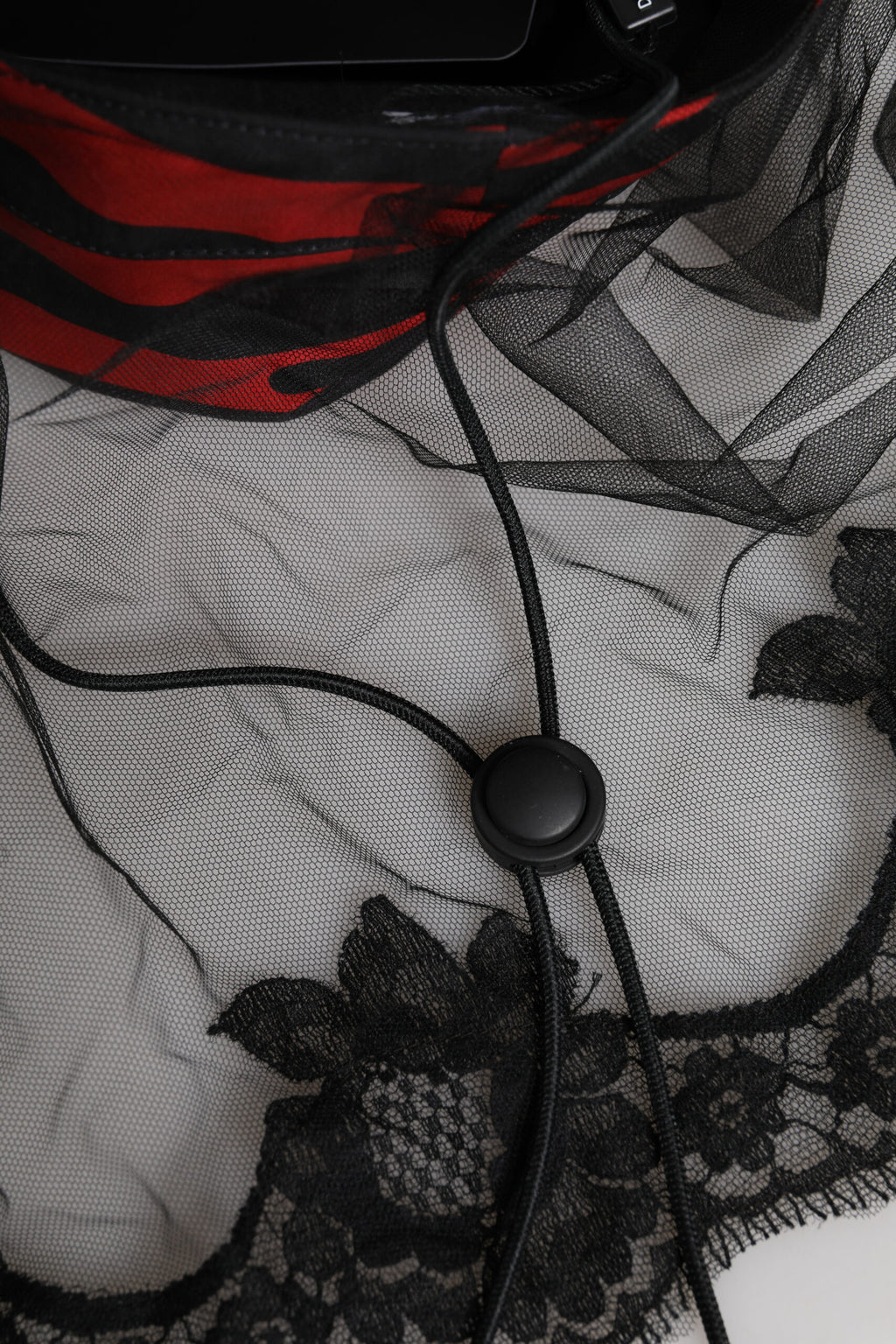 Dolce & Gabbana Black Red Striped Lace Tulle Bucket Hat