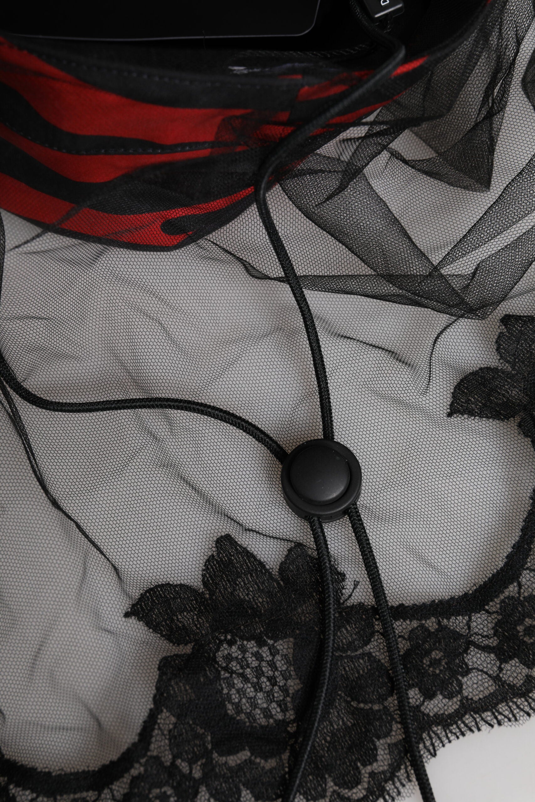 Dolce & Gabbana Black Red Striped Lace Tulle Bucket Hat
