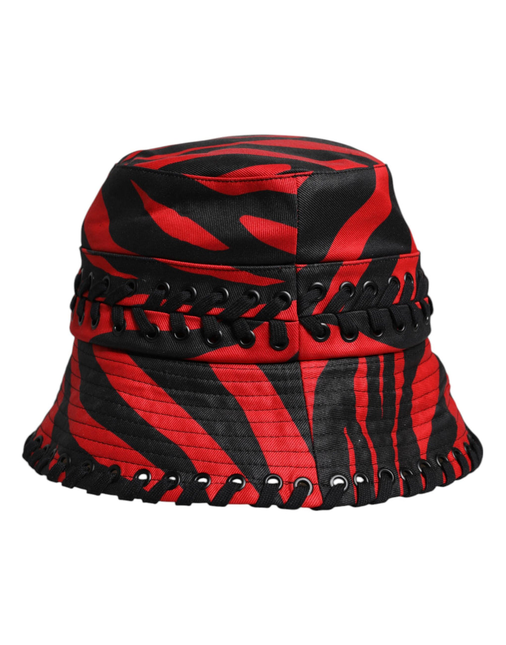 Dolce & Gabbana Black and Red Striped Polyester Wide-Brim Bucket Hat