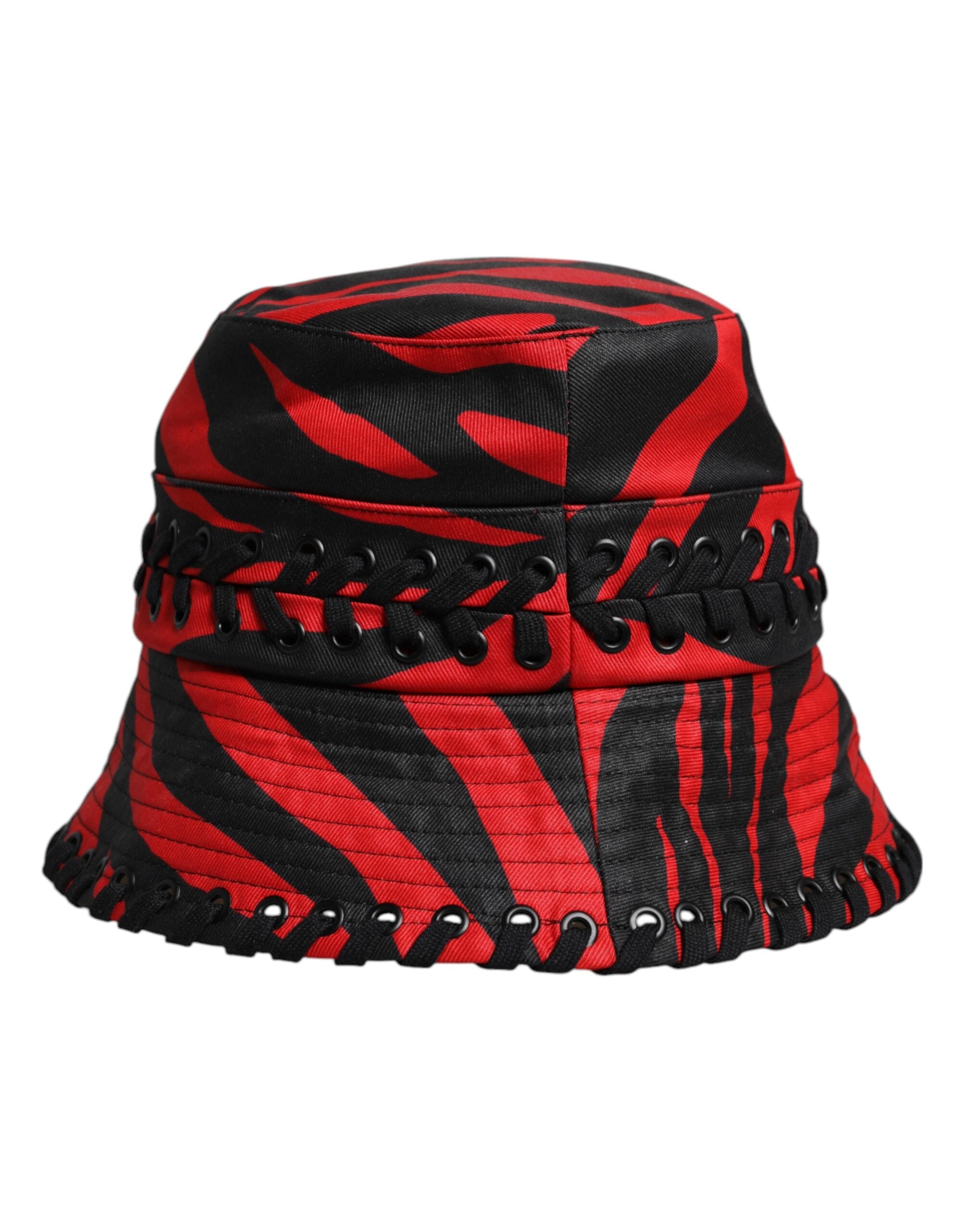 Dolce & Gabbana Black and Red Striped Polyester Wide-Brim Bucket Hat