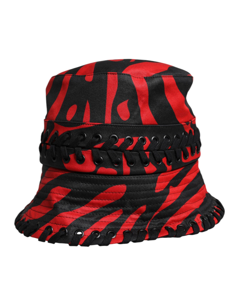 Dolce & Gabbana Black and Red Striped Polyester Wide-Brim Bucket Hat