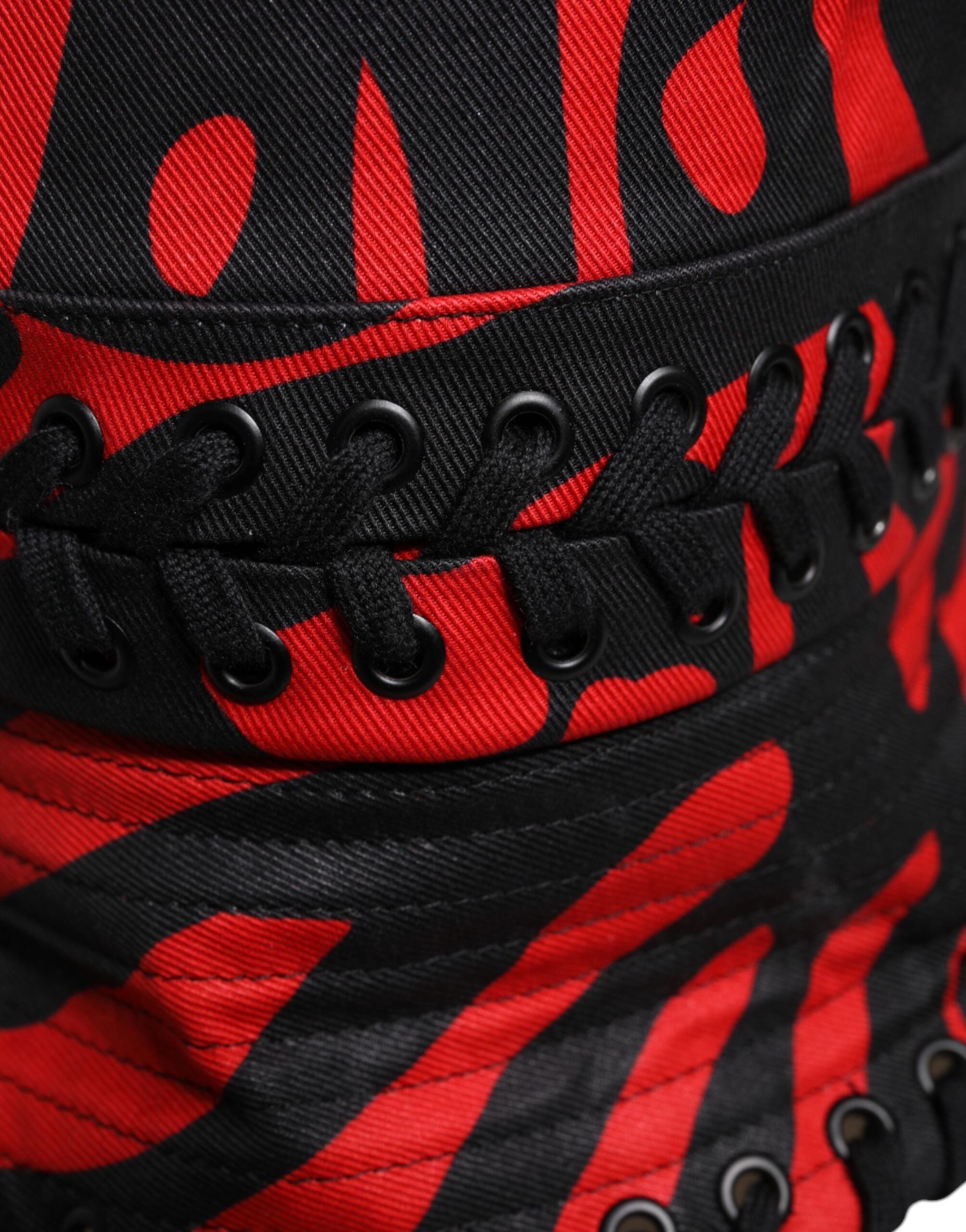 Dolce & Gabbana Black and Red Striped Polyester Wide-Brim Bucket Hat