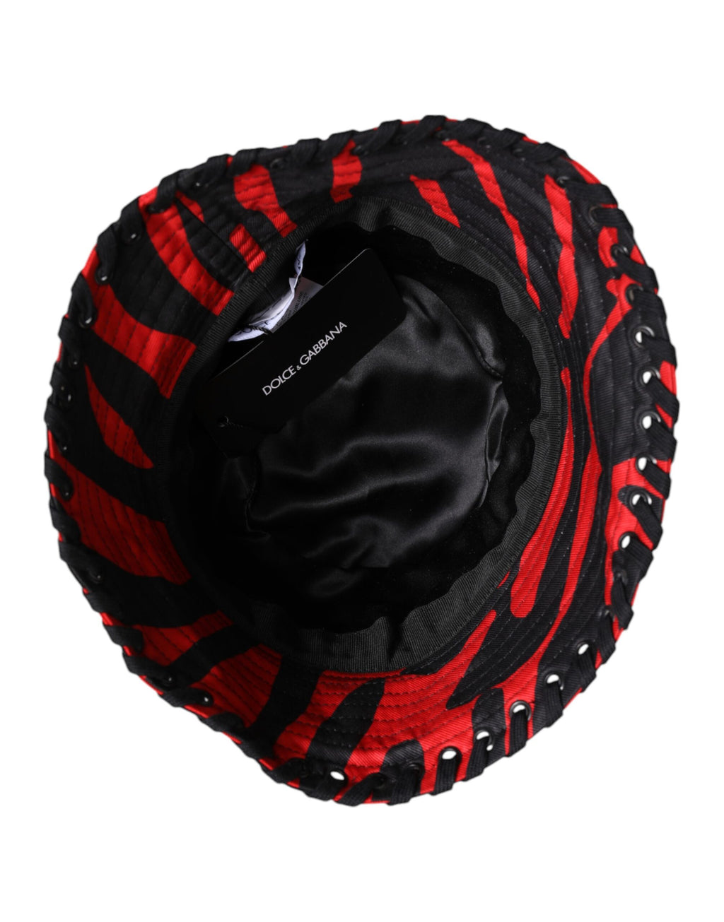 Dolce & Gabbana Black and Red Striped Polyester Wide-Brim Bucket Hat