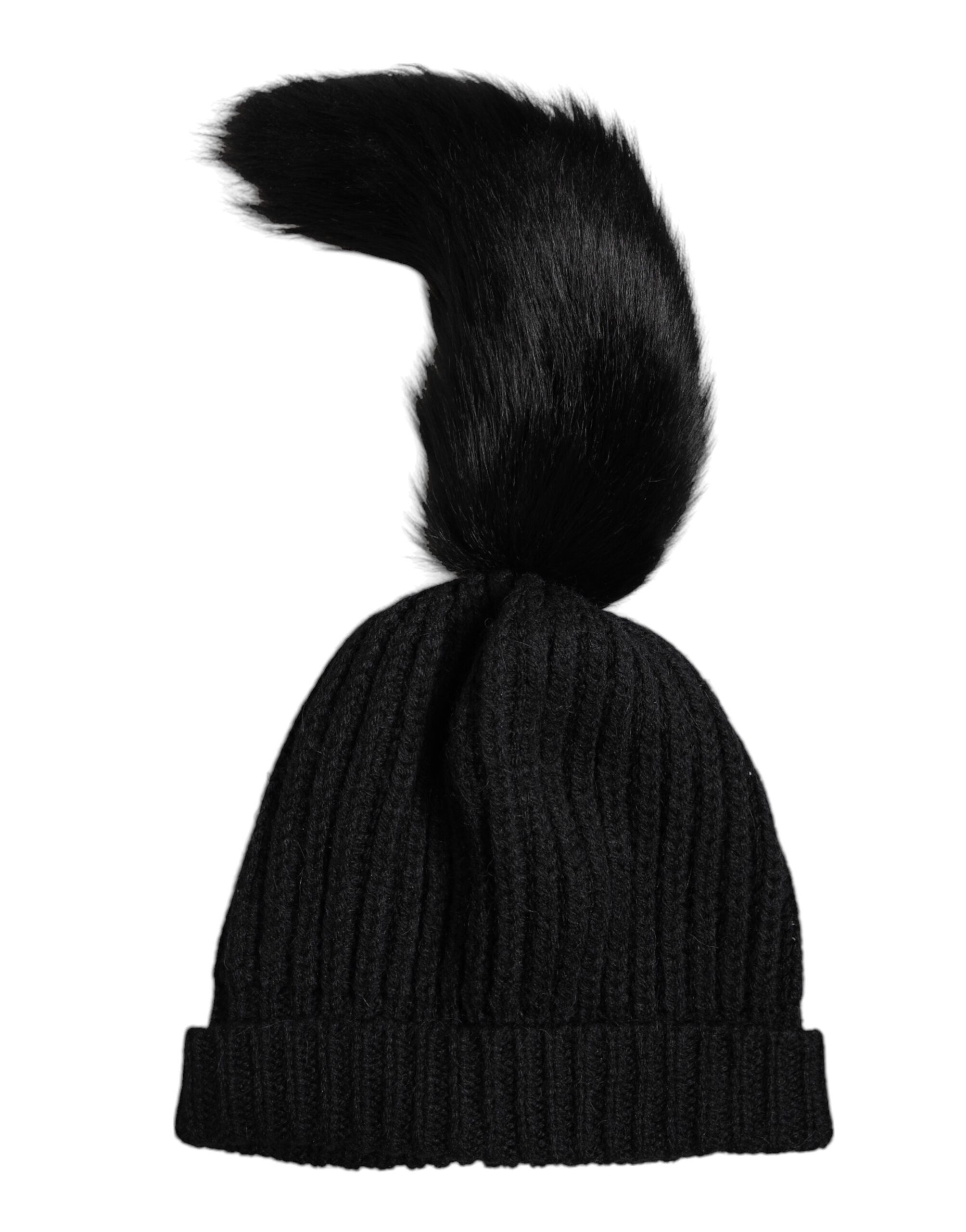 Dolce & Gabbana Black Acrylic Knit Fur Winter Beanie Hat