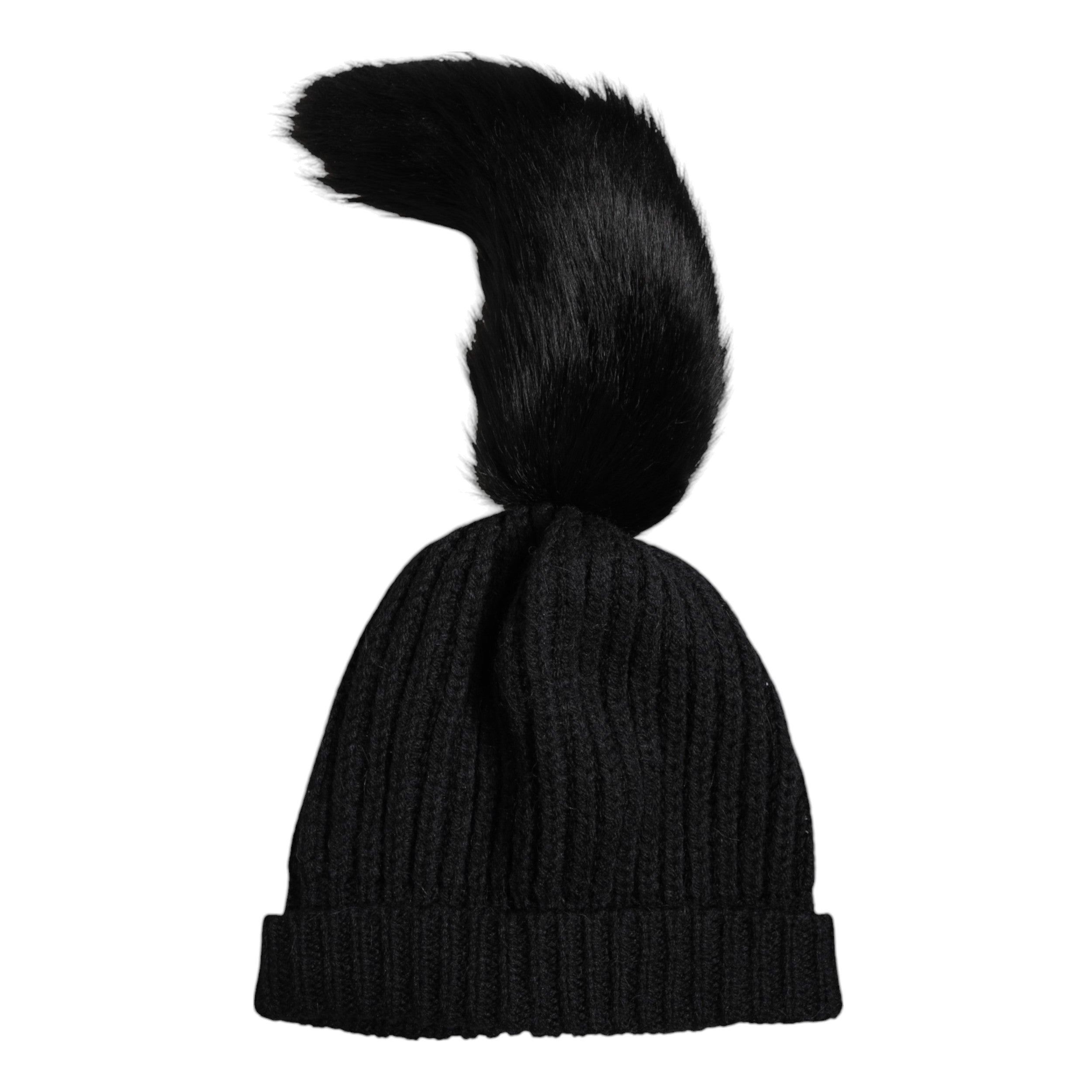 Dolce & Gabbana Black Acrylic Knit Fur Winter Beanie Hat