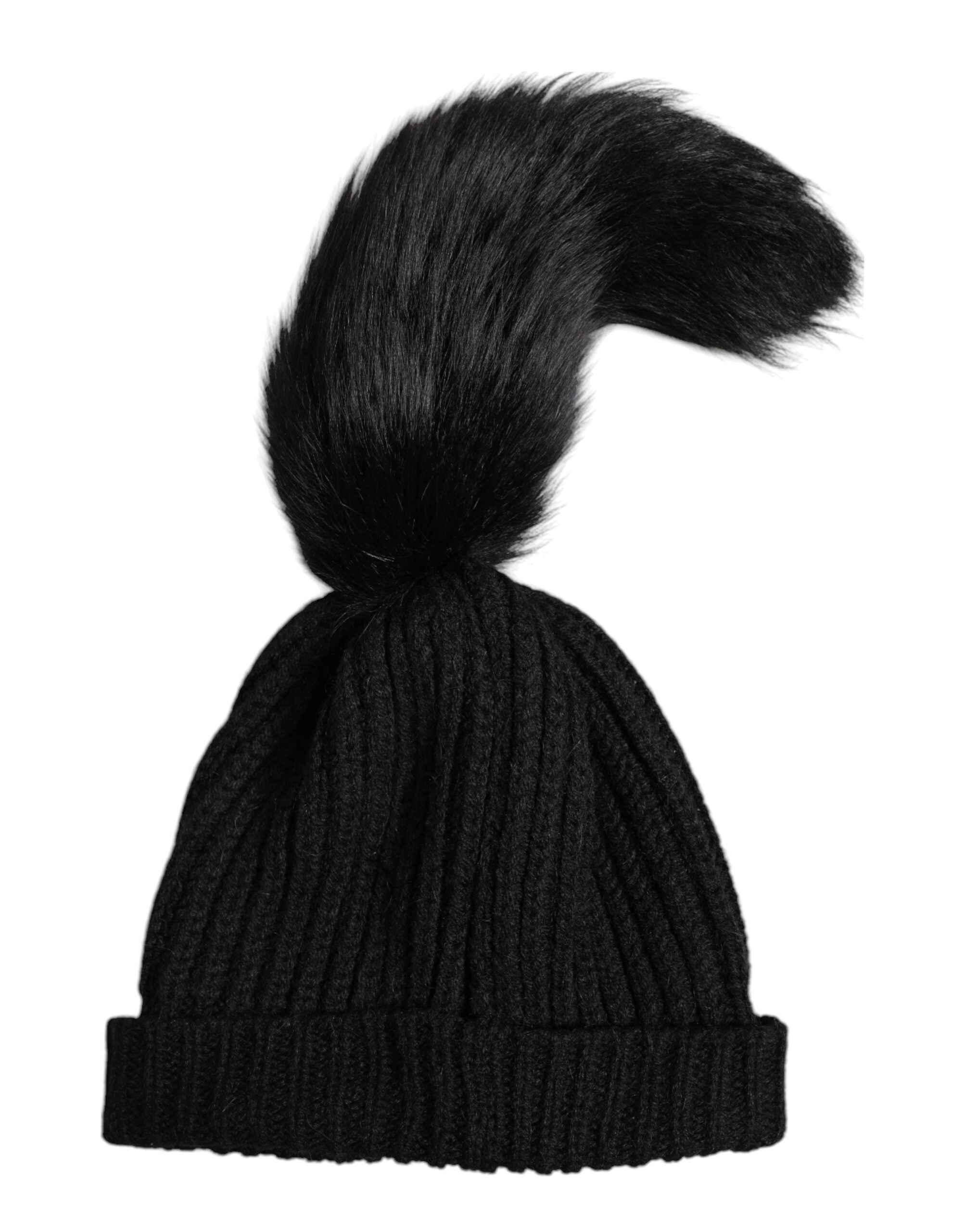 Dolce & Gabbana Black Acrylic Knit Fur Winter Beanie Hat