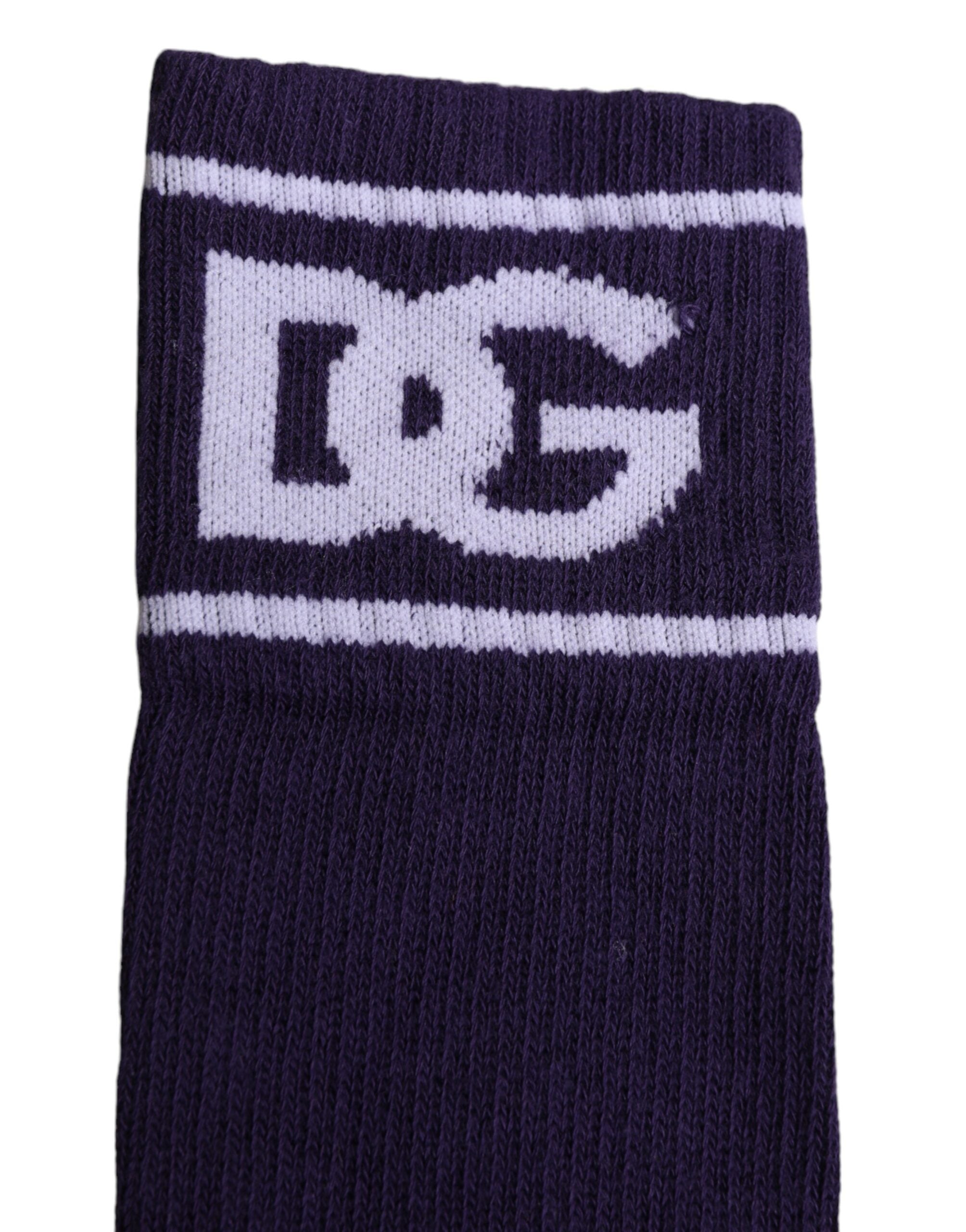 Dolce & Gabbana Lila Baumwolle DG Logo Print Open Toe Socken