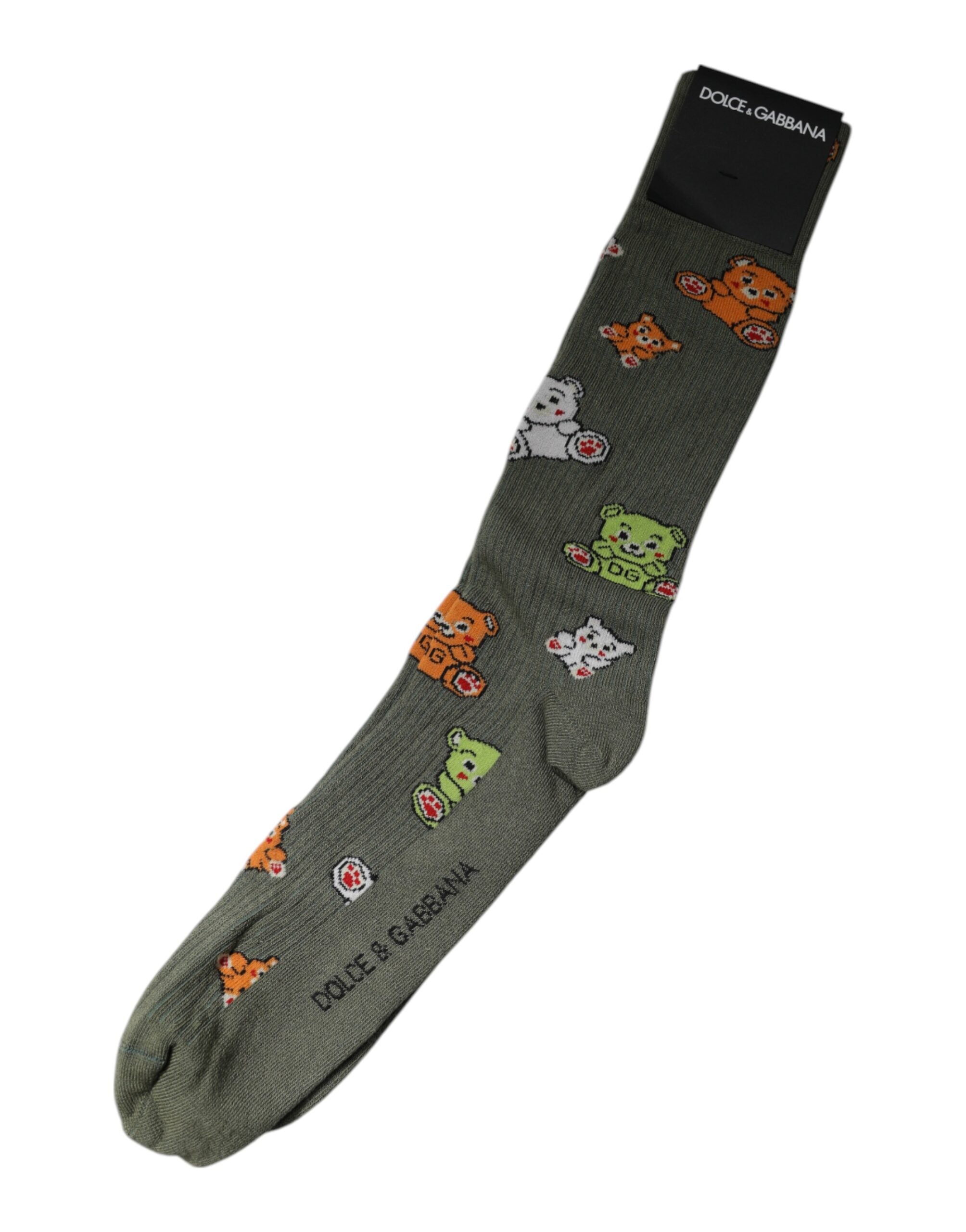 Dolce & Gabbana Grüne Nylon DG Bär bedruckte Mid Calf Socken