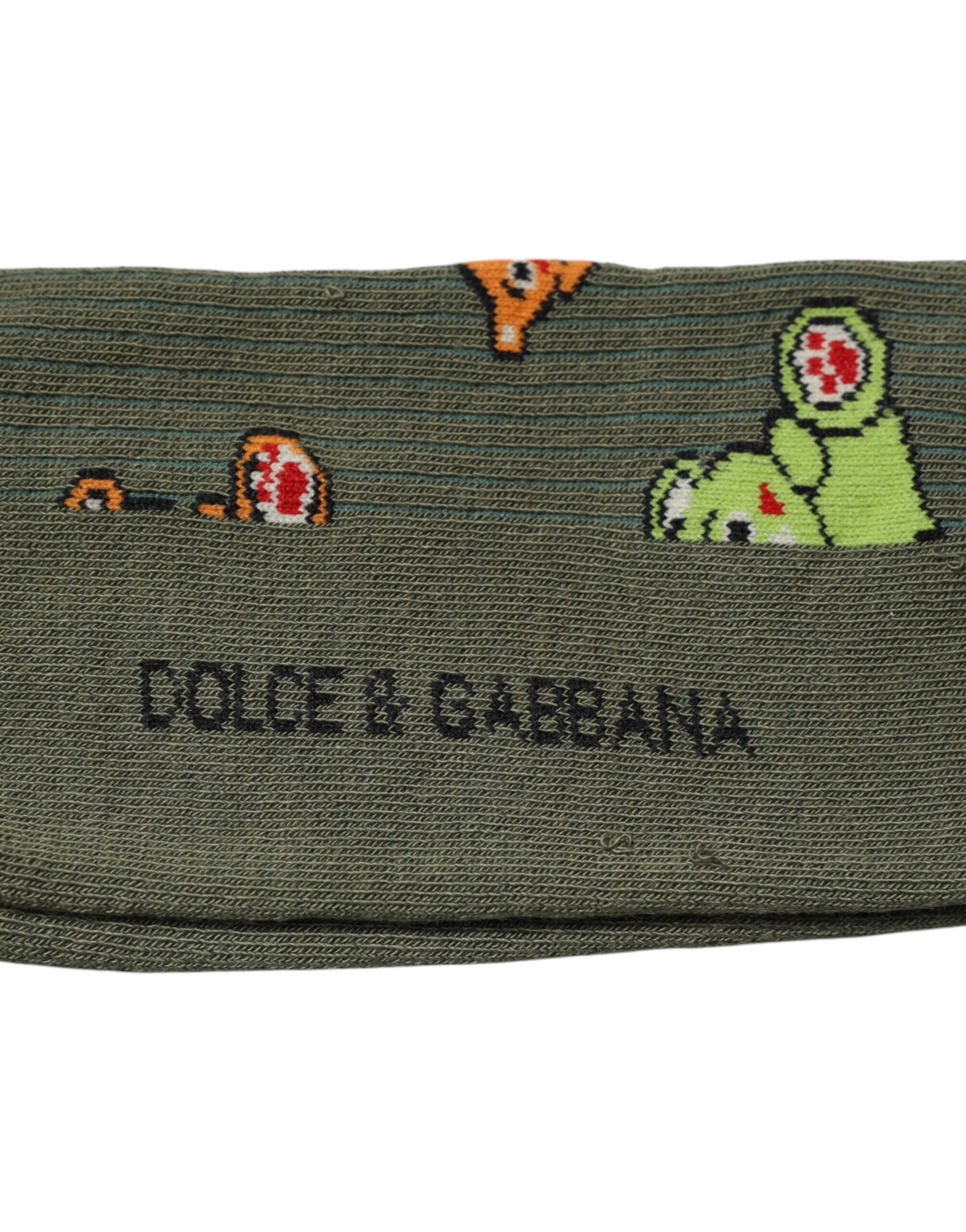 Dolce & Gabbana Grüne Nylon DG Bär bedruckte Mid Calf Socken