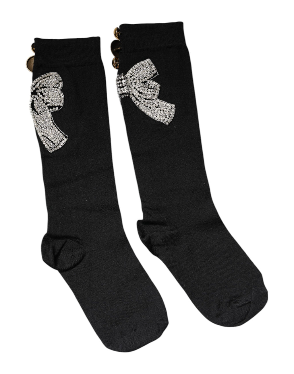 Dolce & Gabbana Black Knitted Socks with Floral Crystal Embellishment