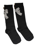 Dolce & Gabbana Black Knitted Socks with Floral Crystal Embellishment