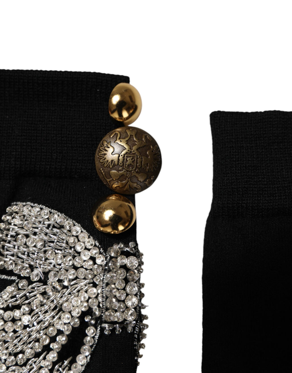 Dolce & Gabbana Black Knitted Socks with Floral Crystal Embellishment