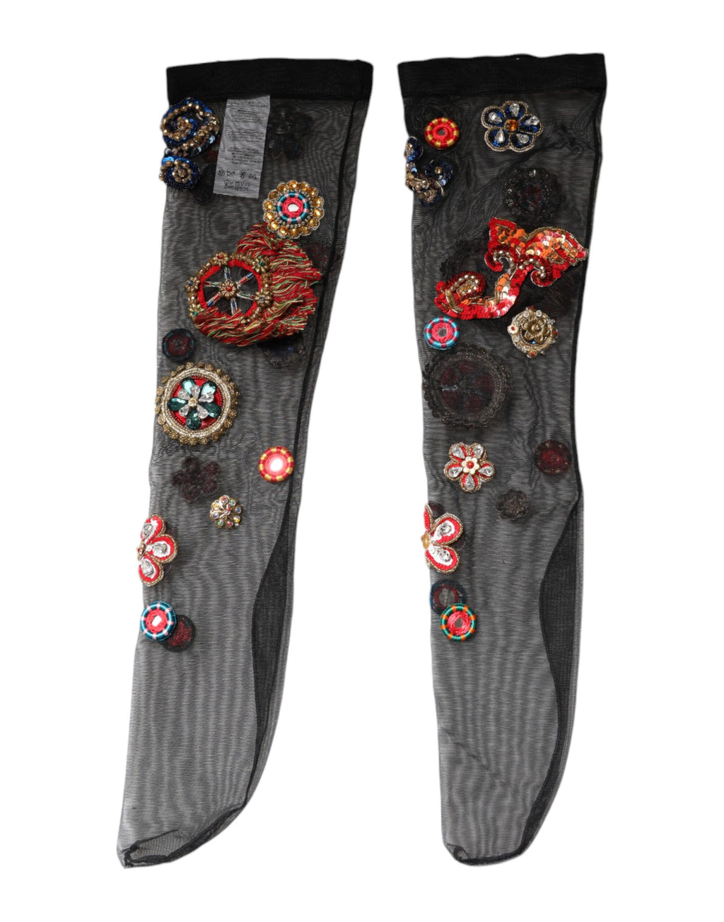 Dolce & Gabbana Black Stretch Carretto Crystal Tights Socks