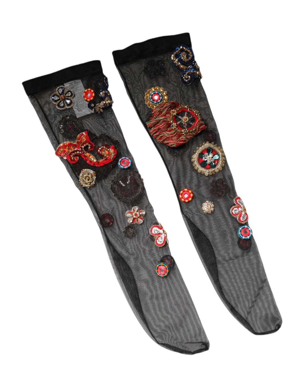 Dolce & Gabbana Black Stretch Carretto Crystal Tights Socks