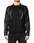 Dolce & Gabbana Schwarzes Schaf Leder Biker Full Zip Jacke