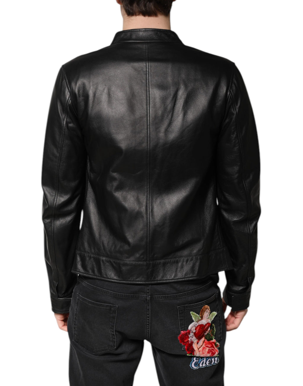 Dolce & Gabbana Schwarzes Schaf Leder Biker Full Zip Jacke