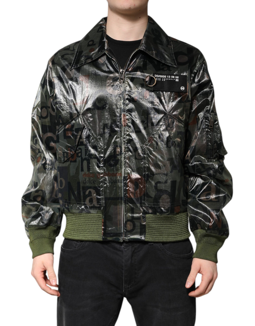 Dolce & Gabbana Green DG Logo Print Zip-Through Bomber Jacket