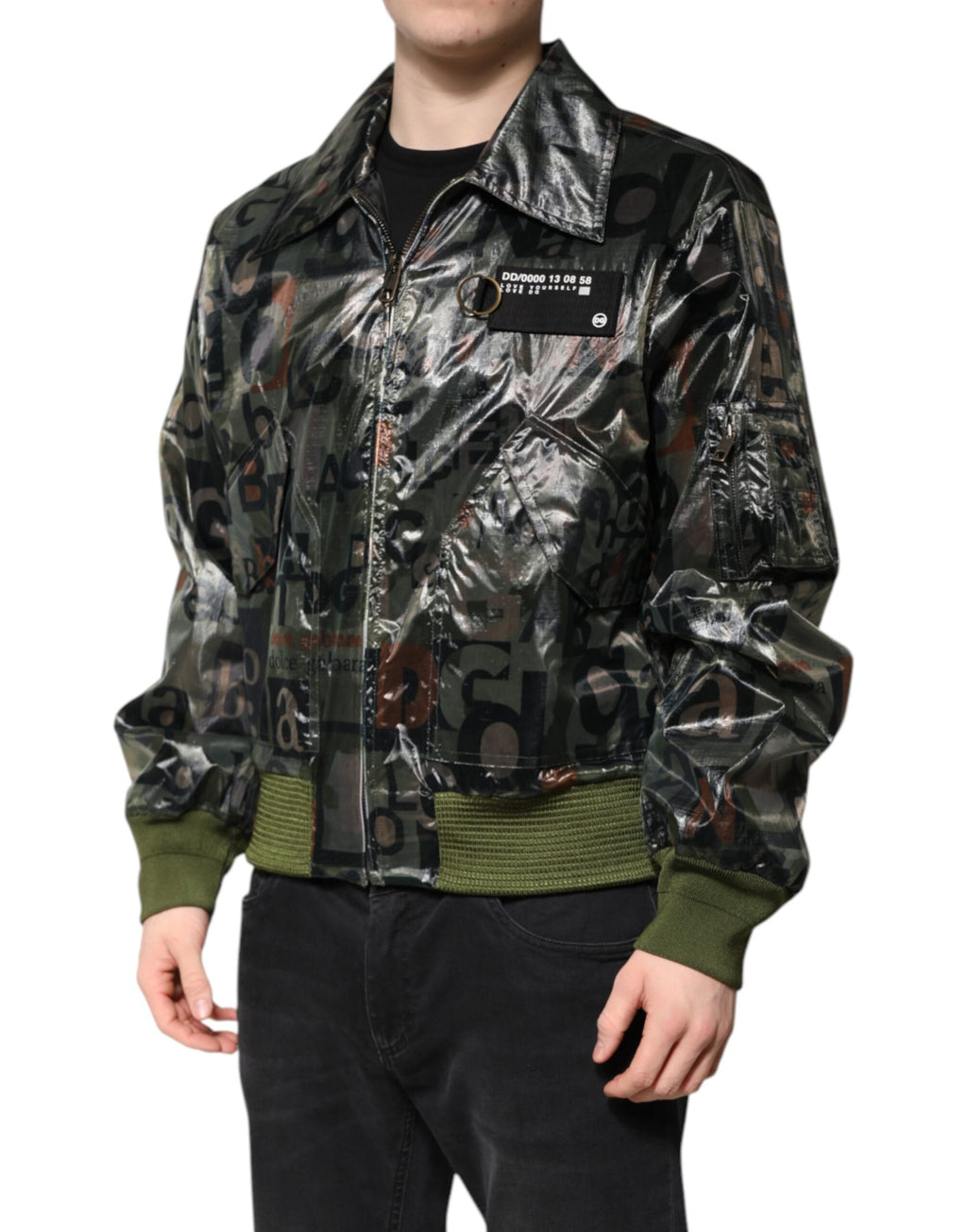 Dolce & Gabbana Green DG Logo Print Zip-Through Bomber Jacket
