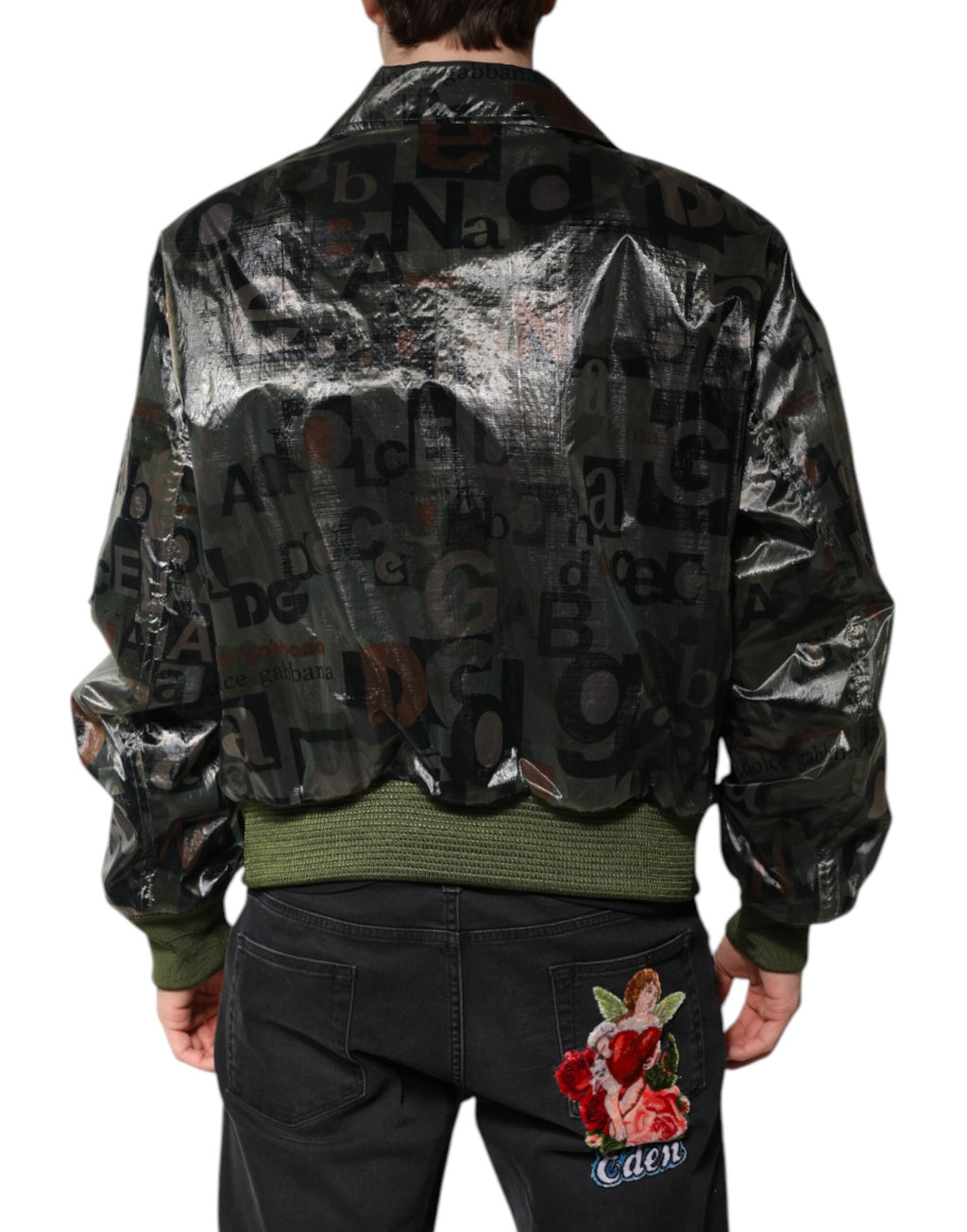 Dolce & Gabbana Green DG Logo Print Zip-Through Bomber Jacket