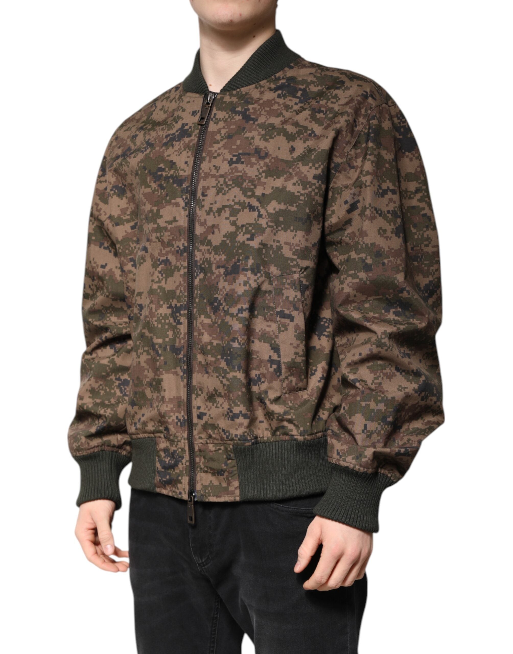 Dolce & Gabbana Brown Camouflage Full-Zip Bomber Jacket