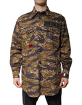 Dolce & Gabbana Brown Leopard Print Coat Jacket with Cotton Collar