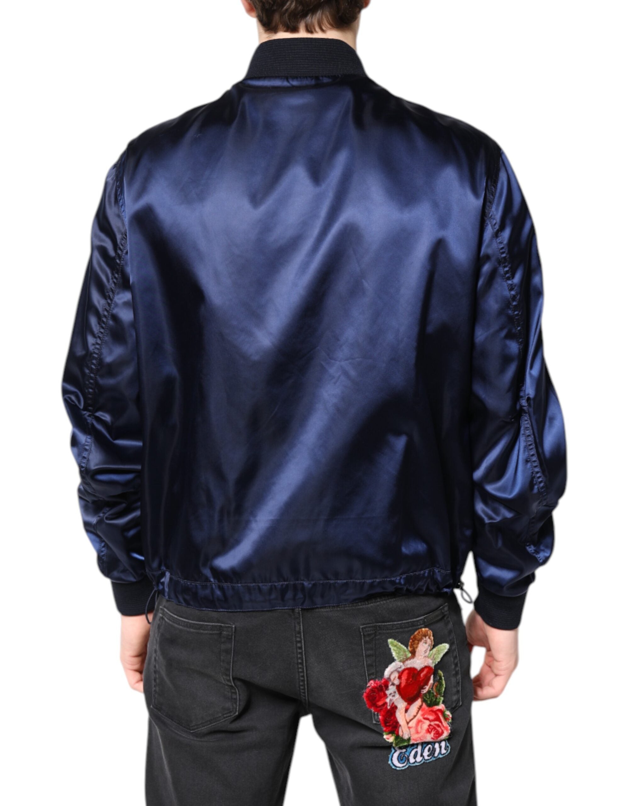Dolce & Gabbana Blue Nylon DG Crown Full-Zip Bomber Jacket